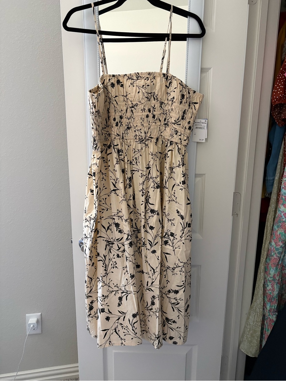 Nordstrom Beige Dress with Black Floral Print